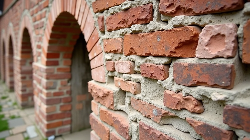 Detailed medieval brick and stonework of clavoworks fortification showing architectural craftsmanship